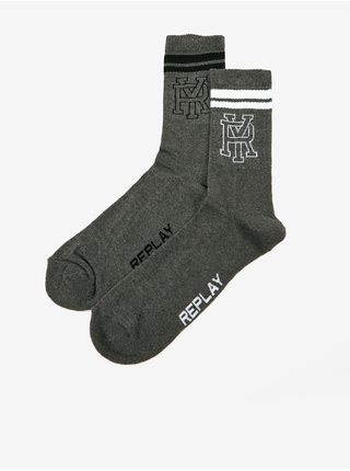 Súprava dvoch párov pánskych ponožiek v tmavo šedej farbe Replay