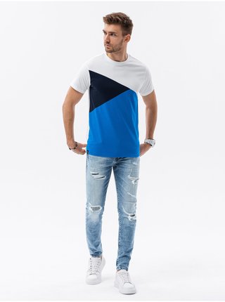 Bílo-modré pánské tričko Ombre Clothing   
