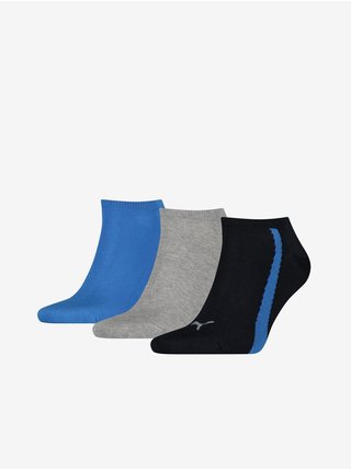 Súprava troch párov ponožiek v čiernej, svetlo šedej a modrej farbe Puma Lifestyle