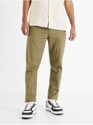 Khaki pánské lněné kalhoty Celio Dolinco 