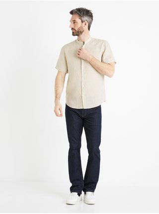 Béžová pánská lněná košile Celio Damopoc 