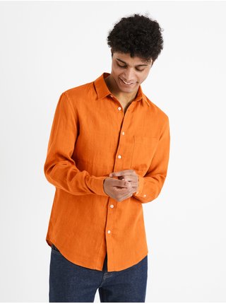 Oranžová pánská lněná košile Celio Daflix 