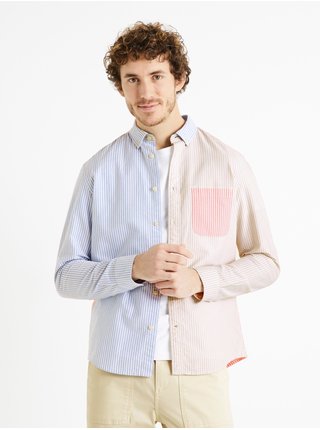 Růžovo-modrá pánská pruhovaná košile Celio Dablock 