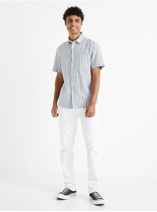 Šedo-bílá pánská pruhovaná lněná košile Celio Damalinja  