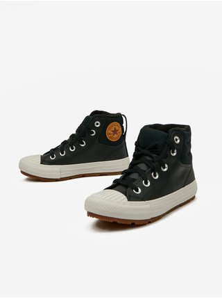 Čierne chlapčenské členkové kožené tenisky Converse Chuck Taylor All Star Berkshire Boot Leather