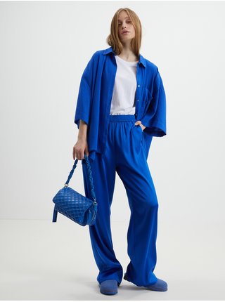 Tmavě modré dámské saténové široké kalhoty ONLY Victoria