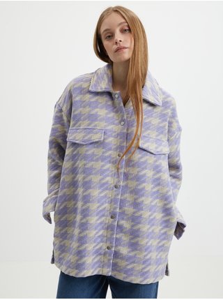 Béžovo-fialová kockovaná košeľová bunda ONLY Johanna