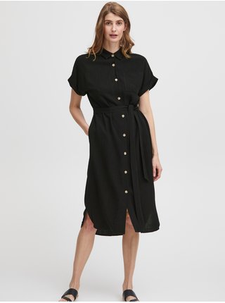 Černé dámské košilové šaty s příměsí lnu Fransa