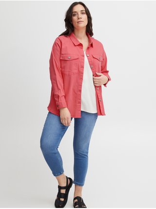 Růžová dámská džínová košilová bunda Fransa