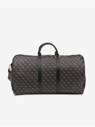 Tmavě hnědá pánská vzorovaná cestovní taška Guess Vezzola Smart Weeken