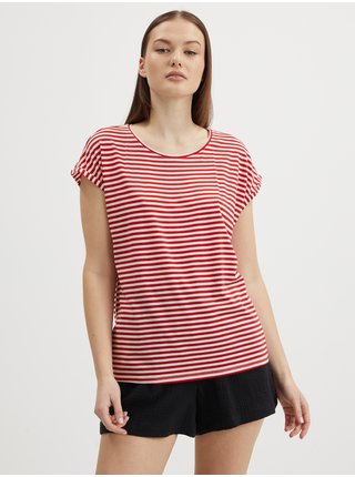 Krémovo-červené dámské pruhované tričko AWARE by VERO MODA Ava
