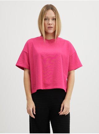 Tmavě růžové dámské basic tričko Pieces Chilli
