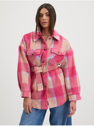 Ružová kockovaná ľahká košeľová bunda Pieces Selma