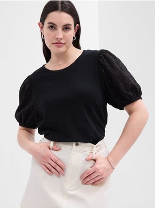 Černé dámské tričko s nabíranými rukávy GAP