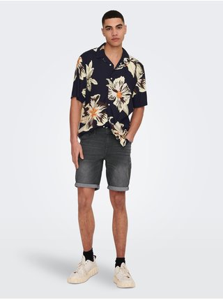 Béžovo-černá pánská květovaná košile s krátkým rukávem ONLY & SONS Dan