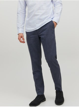 Tmavě modré pánské lněné oblekové kalhoty Jack & Jones Riviera