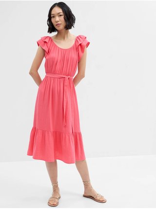 Růžové dámské midi šaty s volány GAP