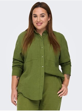 Zelená dámská lněná košile ONLY CARMAKOMA Caro