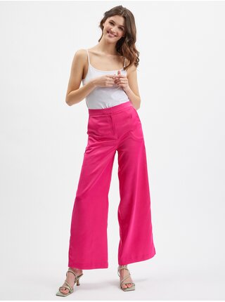 Růžové dámské široké zkrácené kalhoty ORSAY  