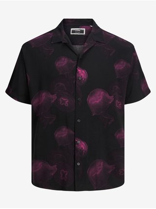 Ružovo-čierna pánska vzorovaná košeľa s krátkym rukávom Jack & Jones Natural
