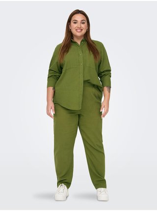 Zelené dámské lněné kalhoty ONLY CARMAKOMA Caro
