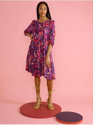 Růžovo-fialové dámské květované šaty Blutsgeschwister Fabala By Butterfly