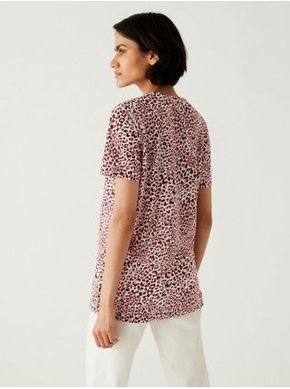 Vínové dámské prodloužené tričko se zvířecím vzorem Marks & Spencer 