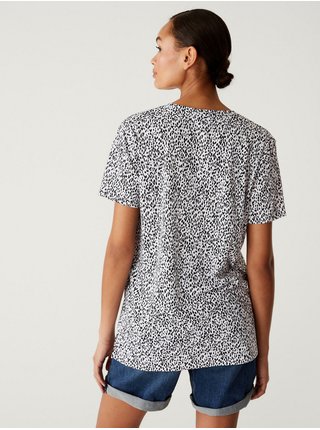 Černo-bílé dámské prodloužené tričko se zvířecím vzorem Marks & Spencer 