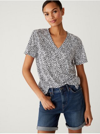Černo-bílé dámské prodloužené tričko se zvířecím vzorem Marks & Spencer 