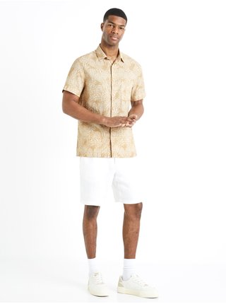 Béžová pánská vzorovaná lněná košile Celio Daovera  