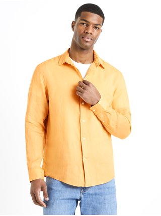 Oranžová pánská lněná košile Celio Daflix 