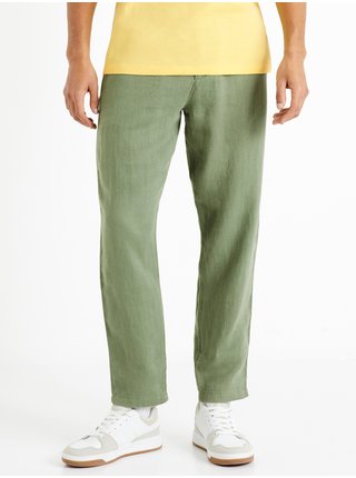 Zelené pánské lněné kalhoty Celio Dolinus   