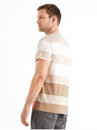 Krémovo-béžové pánske pruhované tričko Celio Demille