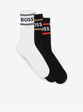 Súprava troch párov pánskych ponožiek v čiernej a bielej farbe Hugo Boss