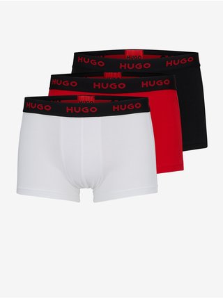 Sada tří pánských boxerek v červené, černé a bílé barvě HUGO