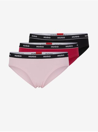 Sada tří dámských kalhotek v růžové a černé barvě Hugo Boss