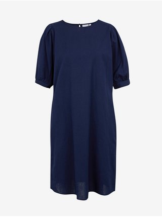 Tmavě modré dámské šaty s příměsí lnu Fransa