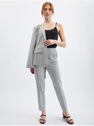 Světle šedé dámské kostkované straight fit kalhoty ORSAY  