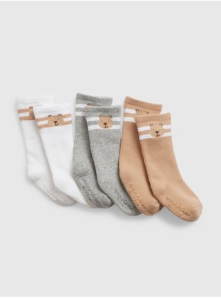 Sada tří dětských ponožek v bílé, šedé a béžové barvě Gap