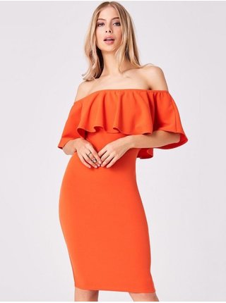 Oranžové midi šaty s volánom LITTLE MISTRESS