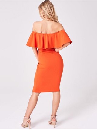 Oranžové midi šaty s volánom LITTLE MISTRESS
