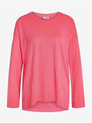 Tmavě růžové dámské basic oversize tričko s dlouhým rukávem Noisy May Mathilde