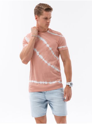 Růžové pánské batikované tričko Ombre Clothing 