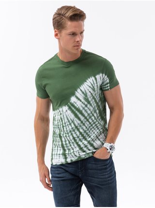 Tmavě zelené pánské batikované tričko Ombre Clothing 
