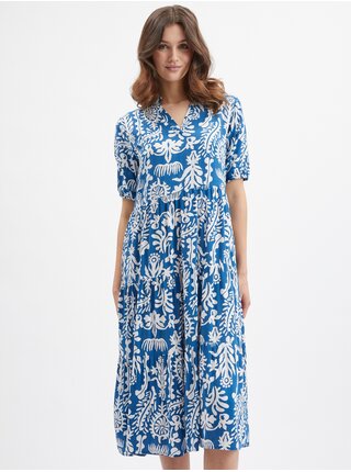Bílo-modré vzorované midi šaty ORSAY