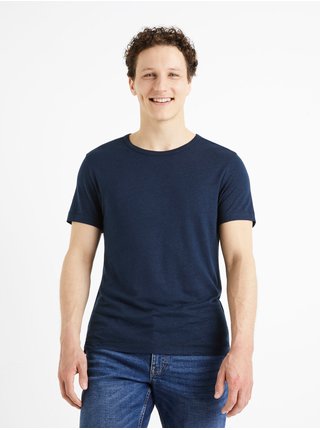 Tmavě modré pánské lněné tričko Celio Delinja 