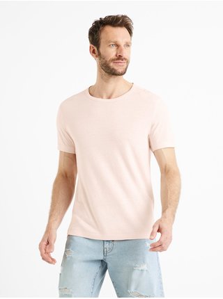 Světle růžové pánské lněné tričko Celio Delinja   