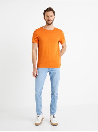 Oranžové pánské lněné tričko Celio Delinja 