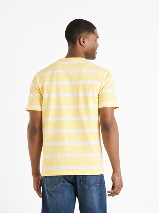 Žluté pánské pruhované tričko Celio Beboxar 