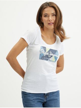 Bílé dámské tričko s potiskem Pepe Jeans Dafne